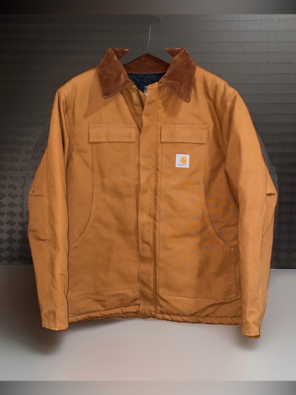 Vtg Carhartt C03 BRN Firm Duck Insulated Coat w/Corduroy Collar-Like New-46R/XL